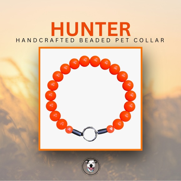 Handcrafted Beaded Dog Collar - Hunter - Neon Orange Acrylic Beads - Picture 1 of 13